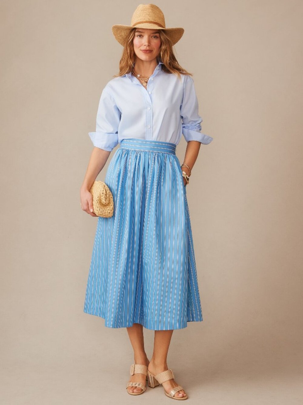 J McLaughlin Winnie Skirt in Stripe - Steel Blue/White NEW